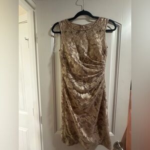 Aidan by Aidan Mattox Gold Floral Lace Midi Dress